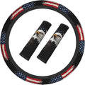 American Flag Steering Wheel Cover Elastic Non-Slip Car Steering Wheel Covers with Seat Belt Shoulder Pad for Women Men
