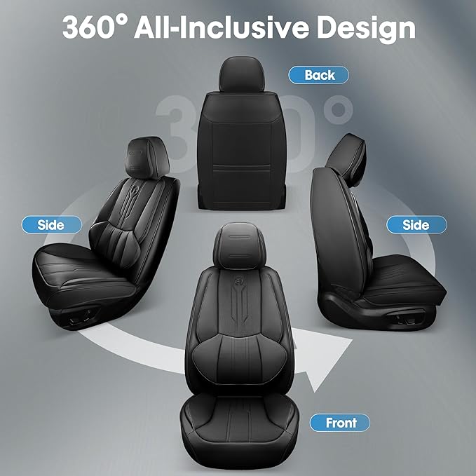 AOOG Car Seat Covers Full Set, Leather Seat Covers for Car, Waterproof Car Seat Protector with Lumbar Support, Automotive Seat Covers Universal Fit for Most Cars SUV Trucks (Full Set, Black)