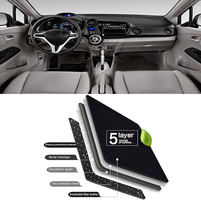 Upgraded Dashboard Mat for 2009-2014 Honda Insight Polyester Dashcover UV Protection Non-Slip Windshield Reflective Instrument Cover Interior Accessory Black