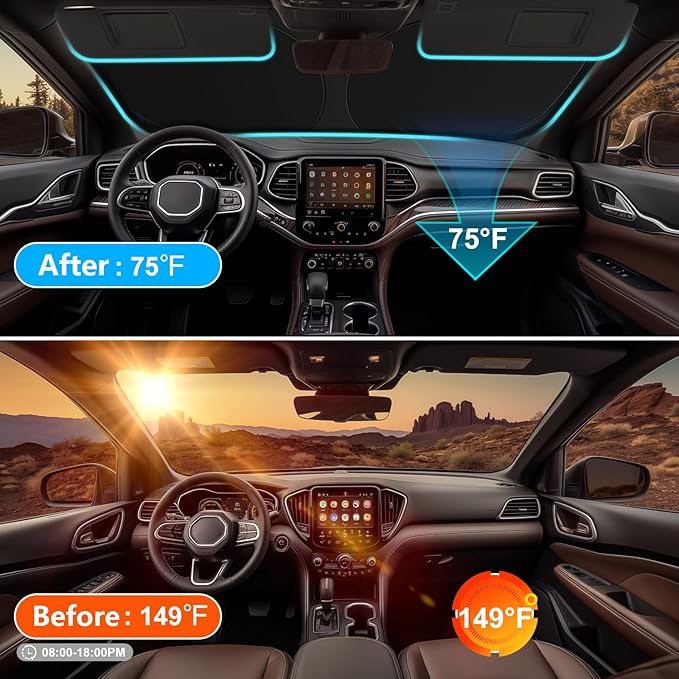 SHINEHOME Car Windshield Sun Shade Compatible for Jeep Cherokee 2014-2025 2026 Trailhawk, Overland, Limited, Latitude, Altitude Accessories 2025 Upgrade Foldable Sunshade Custom Windshield Sun Visor