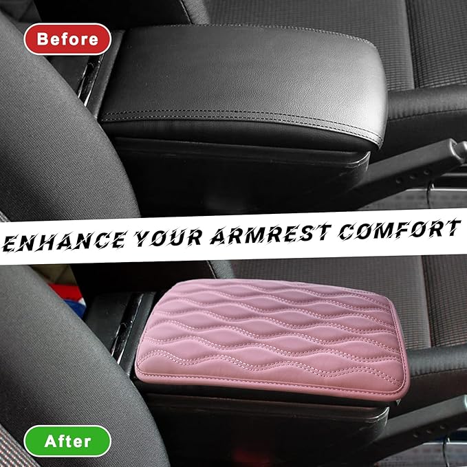Car Center Console Pad, Waterproof PU Leather Auto Armrest Box Cover, Comfortable Vehicle Arm Rest Protector Cushion Pad for Car SUV, Universal Car Accessories (Pink)