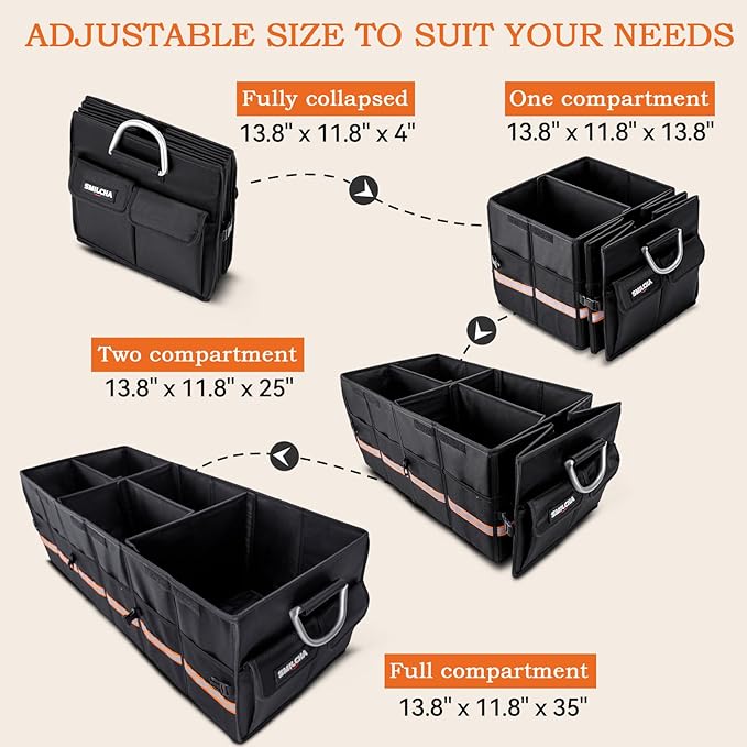 Heavy-Duty Extra Large 100L Premium Foldable Car Trunk Organizer with Lid + 26L Cooler Bag, Waterproof Robust Durable 1680D Oxford & Multi-Compartment Collapsible for SUV, Truck, Van, Sedan (Black)
