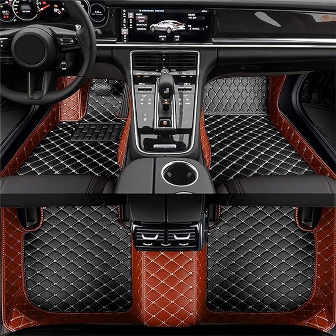 Custom Waterproof Leather Car Floor Mats Fit for Most Car SUV Truck & Sportscar All Weather Protection Vehicles (Black+Light Brown)