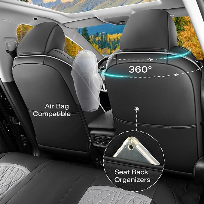 DuDuWang Seat Covers Custom Fit for 2024-2025 Tacoma Pickup Truck Seat Cover Protector Cushion with Faux Leather Waterproof (BlackGrey, Full Set)