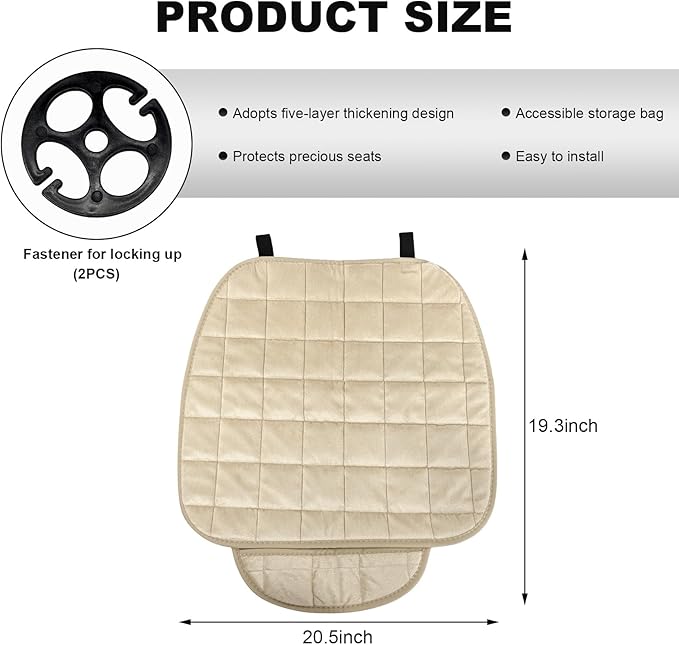 Car Seat Cushion, Soft Plush Auto Seat Cover with Non-Slip Silicone Bottom & Storage Pocket, Universal Breathable Vehicle Seat Cushion Pad for Car Truck SUV, Car Accessories (Beige)
