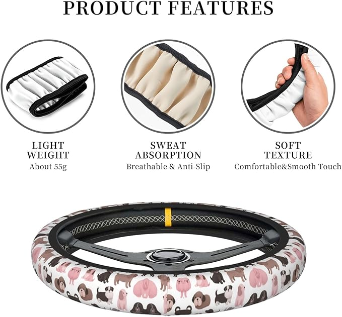 Neoprene Steering Wheel Cover Dog Pattern Colour Car Steering Wheel Cover Universal Fit for Most Cars
