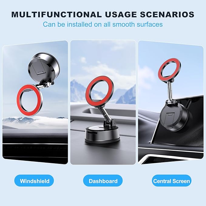 MOKPR Car Phone Holder for Magsafe, Vacuum Magnetic Car Phone Mount Foldable Hands-Free Suction Cup Phone Holders for Your Car for iPhone 16 Pro/Pro Max 15 14 13 12