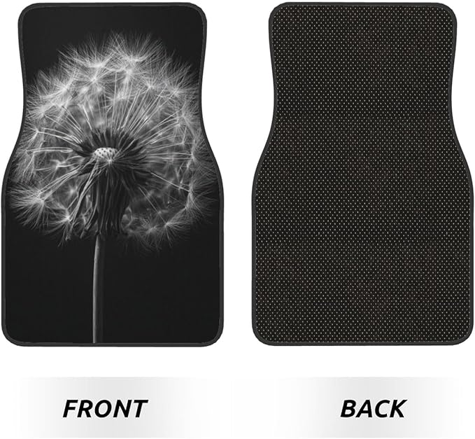 Black and White Dandelion Car Floor Mats,4 Piece, Car Rug Durable Anti-Slip Waterproof Trim to Fit Liner Universal Fit Auto,Sedan,SUV,Truck