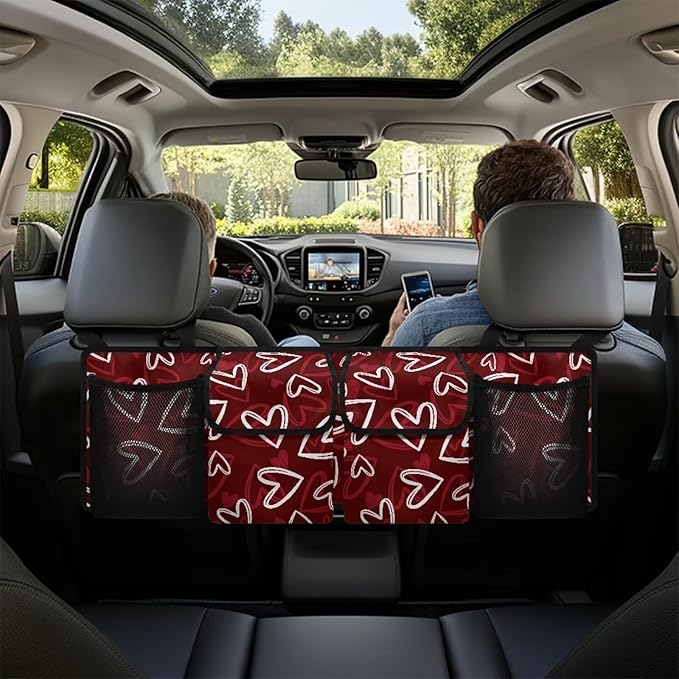 Car Trunk Organizer, Valentine'S Day Heart Hanging Seat Back Storage Organizer with Large Pockets, Space-Saving Backseat Car Organizer, Large Capacity Collapsible Bag for Most Vehicles
