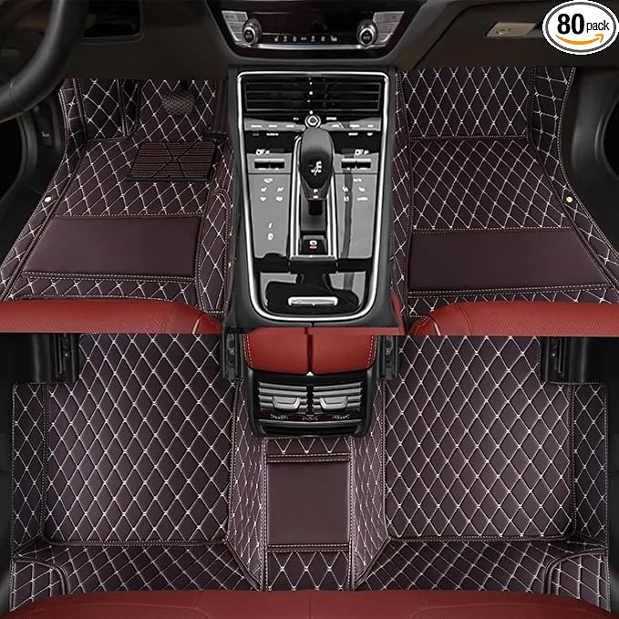 TREGOO All Weather Car Mats Custom Fit Non Slip Floor Mats for 1998-2025 Cars Personalized Leather Protection Pads Suitable for Men Women (Brown)