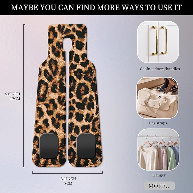 AXRQLSU PU Leather Car Seat Hook, Storage Headrest Hanger, Cute Car Backseat Organizer, Car Hooks For Purses and Bags Brown Leopard Print