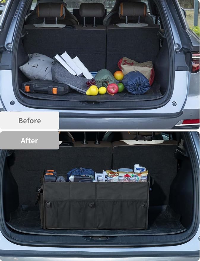 Car Trunk Organizer for SUV, 72L Large Capacity Collapsible Trunk Organizer, Car Organizers and Storage with 4 Pockets, Accessories for Women/Men, Black