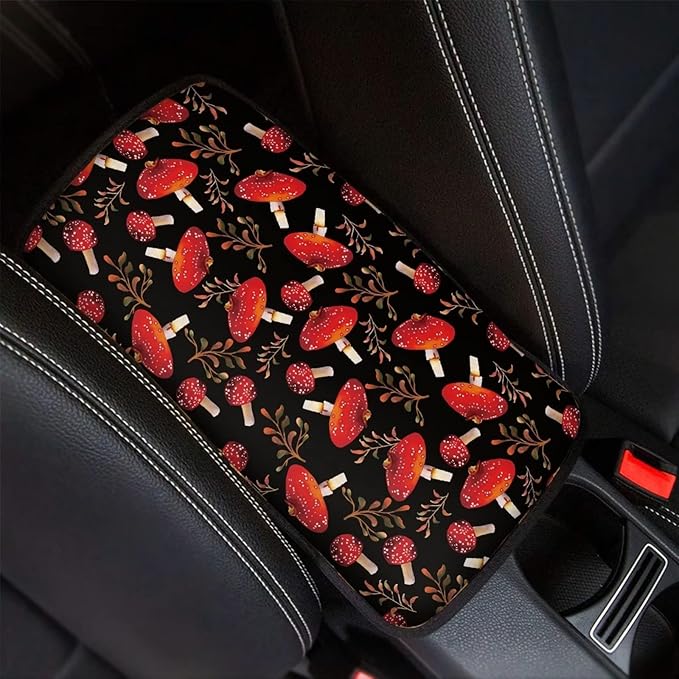 GLENLCWE Red Mushroom Print Car Armrest Cover Pad,Comfort Auto Center Console Armrest Cushion Decor Accessories for Truck SUV