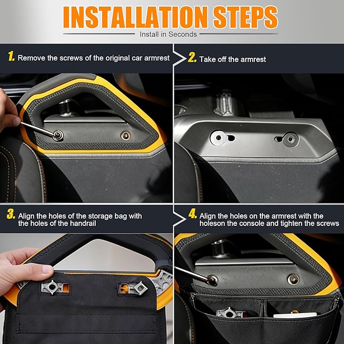 Seat Back Storage Bag for Ford Bronco 2021-2025, MOLLE Tactical Organizer for 2-Door & 4-Door (Not Sport), Armrest Storage Pouch, 600D Oxford, No Drill Easy Install, Off-Road Gear Holder Black