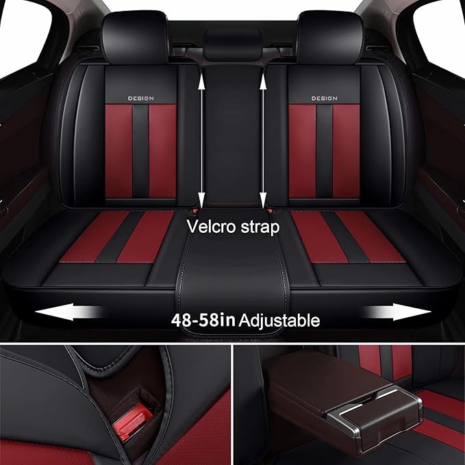 ZiopGTob Nappa Leather Car Seat Covers - Full Set 5-Piece Waterproof Seat Cover Breathable & Cool 4-Season Fit for SUVs/Sedans Premium Airflow Design with Anti-Slip Tech (Black)