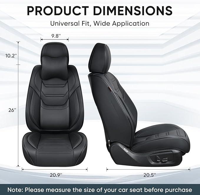 TIEHESYT Black Car Seat Covers Front Pair, Breathable Leather Automotive Front Seat Covers & Headrest for Comfortable Driving, Universal Auto Interior Fit for Most Kinds of Vehicles, SUV, Sedans