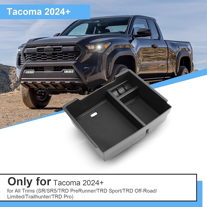 Coleya 2024 2025 2026 Tacoma Center Console Organizer for Toyota Tacoma (SR5/TRD Off-Road/TRD Sport/TRD Pro/Limited/Trailhunter), Durable ABS Plastic Armrest Tray Insert 2026 2025 Tacoma Accessories