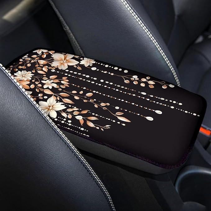 Orange Cherry Blossom Print Auto Center Console Cover Arm Rest Cover for SUV Truck,Soft Car Arm Rest Cover Universal Fit