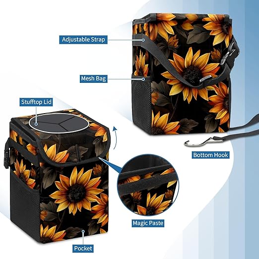 GVGHIDZ Car Trash Can – Multi-Purpose, Lightweight and Portable with Durable Water-Resistant Coating, No Installation Required, Practical and Ample Capacity, Variety of Colors.Beautiful Sunflower