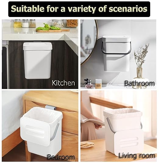 Small Trash Can with Lid Mini Kitchen Hanging Trash Can Tightly Sealed Odor Free, Small Countertop Compost Bin for Scraps from Daily Cooking, Mountable Trash Bin for Kitchen Counter, 5L/1.3 White