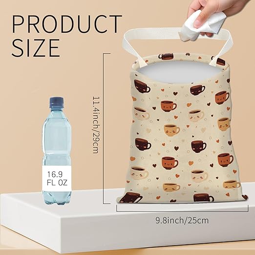 BEAKND Hanging Car Garbage Bag, Cute Car Trash Can Bag, Automotive Accessories for Women Men Cute Colorful Coffee Print