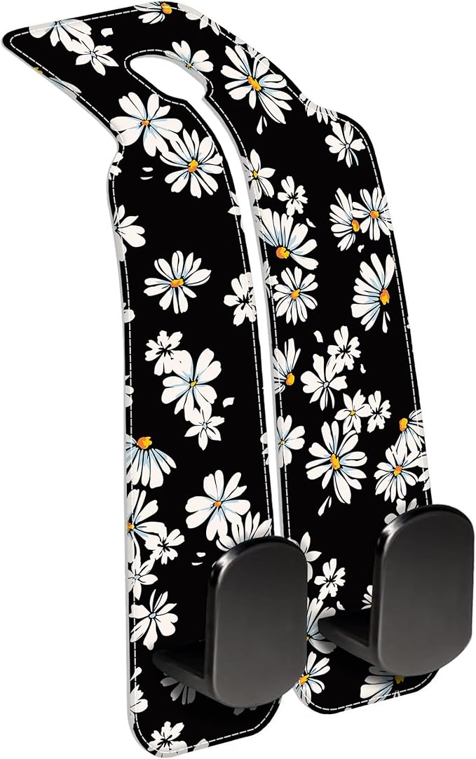 AEWNUNK 1 Pack Car Seat Headrest Hooks for Purses and Bags Watercolor Daisy Floral Bag Purse Holder for Car with Double Metal Hooks Car Purse Hanger Hanging Accessories