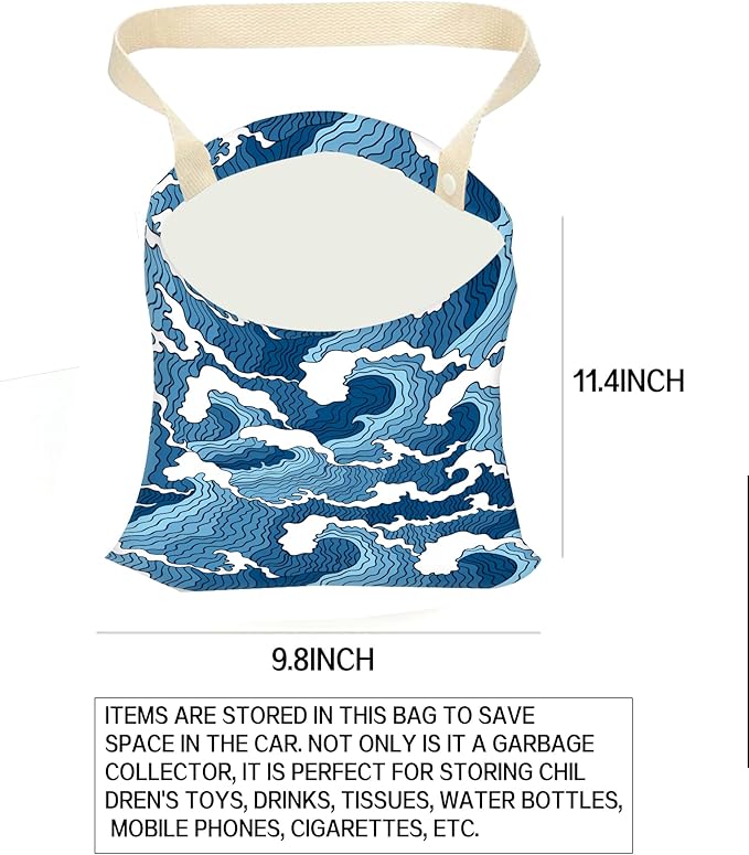 ANKVRP Car Garbage Can, Hanging Car Trash Can Bag for Back Seat Organizer, Cute Blue Sea