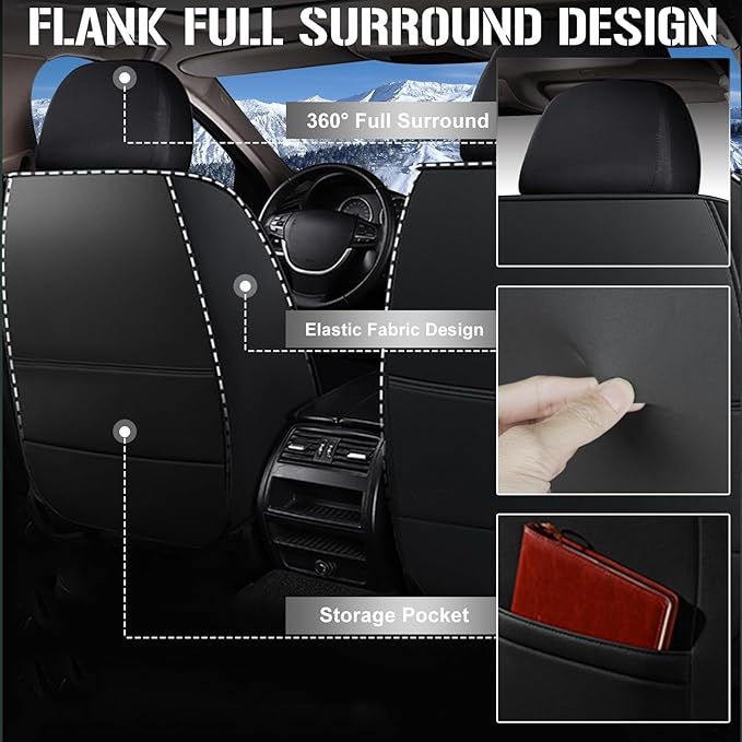 TTX LIGHTING Car Seat Covers fit for Cadillac STS 2013-2018 - Waterproof Leather & Breathable Ice Silk Automotive Seat Protectors Full Set (5 Seats, Black)