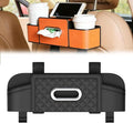 Car Organizer With Tissue Holder, Car Organizer & Storage Box, 5-in-1 Car Organizer Back of Seat, 2 Deep Cup Holders, Tissue Box Holder, Phone & Bag Hooks Zoning Storage (Black-B)
