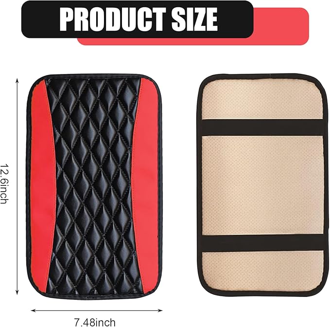 Car Center Console Cover, Patchwork Leather Center Console Cushion Pad, Waterproof Dustproof Auto Armrest Seat Box Cover Protector, Comfortable Armrest Pad for Car, Sedan, SUV, Van (Red)