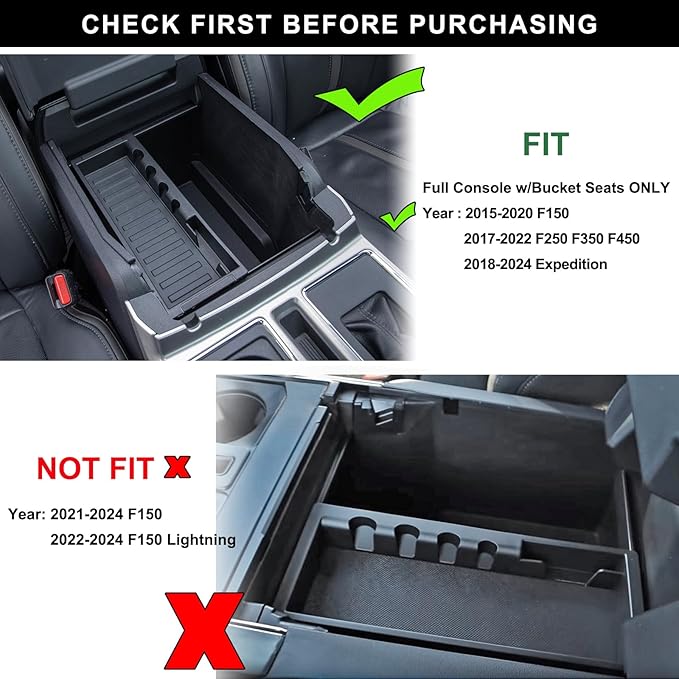 PIMCAR Compatible with Ford 2015-2020 F150, 2017-2022 F250 F350 F450, 2018-2024 Expedition Center Console Organizer Insert Tray Pallet Storage Accessories (Work Great with The Factory Tray)-One Piece