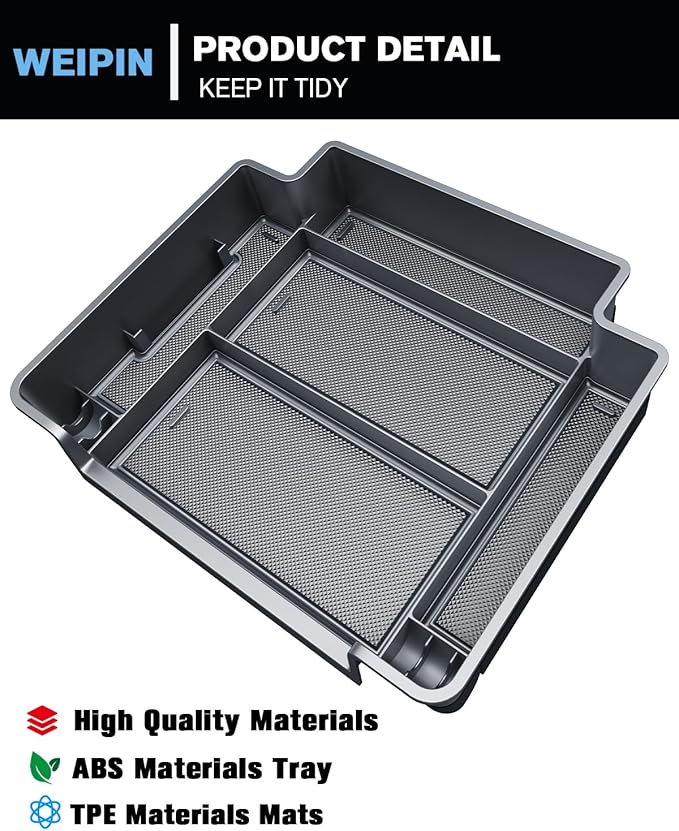 WEIPIN for Center Console Organizer Tray ABS Materials Compatible with 2021-2024 Chevrolet Tahoe& Suburban/GMC Yukon（Standard Console w/Charging Socket - Not for Power Sliding Console