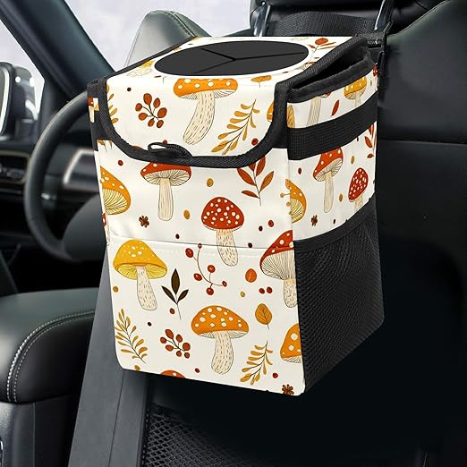 GVGHIDZ Car Trash Can – Multi-Purpose, Lightweight and Portable with Durable Water-Resistant Coating, No Installation Required, Practical and Ample Capacity, Variety of Colors.Mushroom