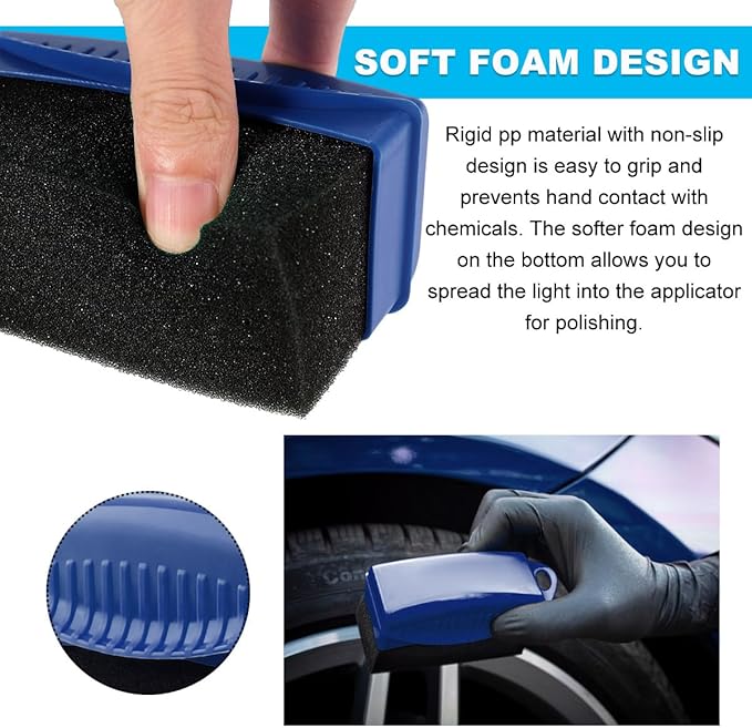 2 PCS Tire Shine Applicator, Flat Dressing Waxing Sponge Pads With Lid Cover, Reusable Polishing Cleaning Foam Applicators With Rectangular Box, Car Accessories (Blue)