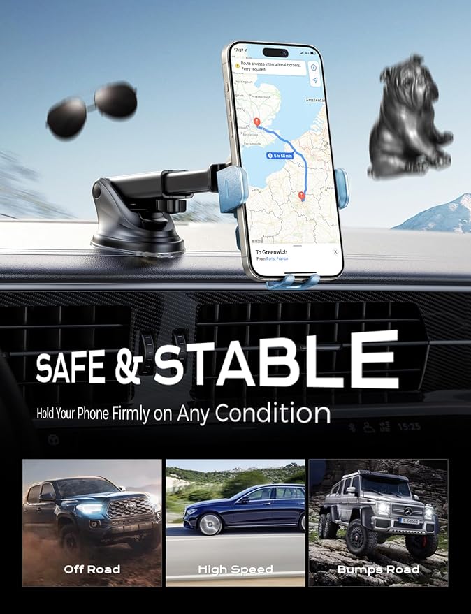 CHGeek 15W Fast Charging Auto Clamping Car Charger Phone Mount Phone Holder (Cyan)