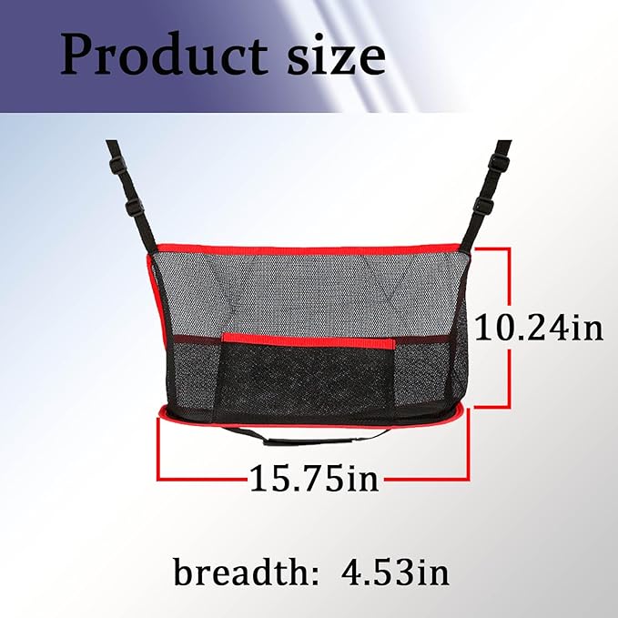 Car Net Pocket Handbag Holder, Organizer Mesh Bag Between Front Seats, Driver Storage Netting Pouch for Handbag Purse, Universal Car Accessories for Women and Men, Pet/Kids Car Barrier (Red)