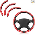 Pincuttee Carbon Fiber Steering Wheel Cover - 3PC, Universal Non Slip Steering Wheel Protector, Car Interior Accessories (Matte Red)