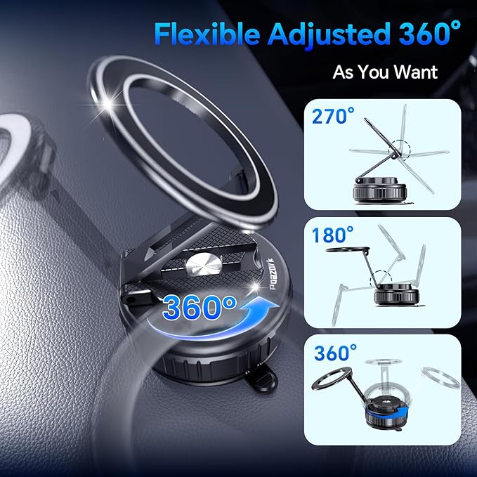 Car Phone Holder for Magsafe [78+LBS Strongest Suction & 2500gf Strongest Magnetic] 360° Adjustable Car Phone Mount.Portable Phone Holders for Car for iPhone 17，Black