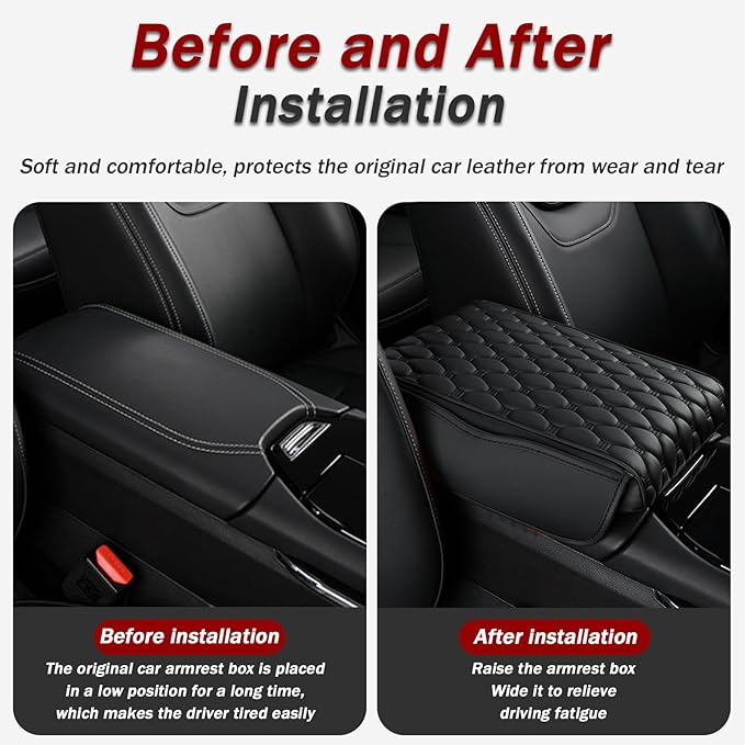 Car Center Console Cover for Lincoln Navigator L 2018 2019 2020 2021 2022 2023 2024 2025, Thick Armrest Cushion Pad with Side Storage Pockets, Center Console Protector, Arm Rest Cover