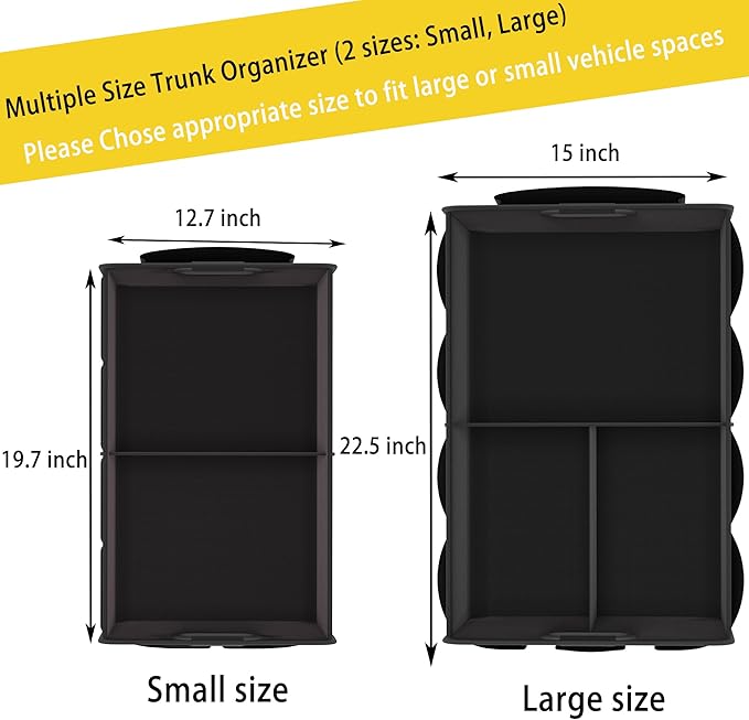 Homeve Car Trunk Organizer, Collapsible Multi-Compartment Car Organizer, Black, 2 Compart-Small