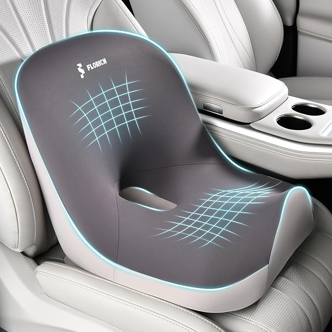 Car Seat Cushion and Lumbar Support Pillow, Larger Memory Foam Seat Cushion, Ergonomic L-Shaped Design Cushion for Back Pain Relief, Non-Slip Driving Cushion for Car, Office, Truck, Wheelchair-Black