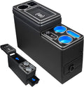 Center Console Between Seat Organizer for Minivans & SUVs - with Wireless Charging Pad, Blue LED Ambient Light, Phone Holder & Cup Holders, Middle Van Floor Console Storage Box (Black)