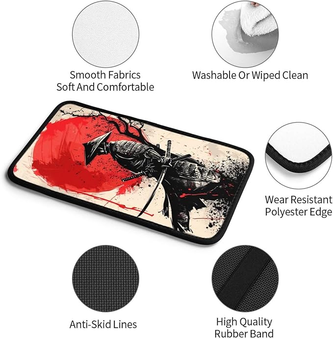 indokyeyqaz Universal Car Center Console Cushion Pad, Retro Japanese Samurai Soft Waterproof Car Center Console Cover Auto Armrest Seat Box Cover Protector for Most Vehicle SUV Truck Car