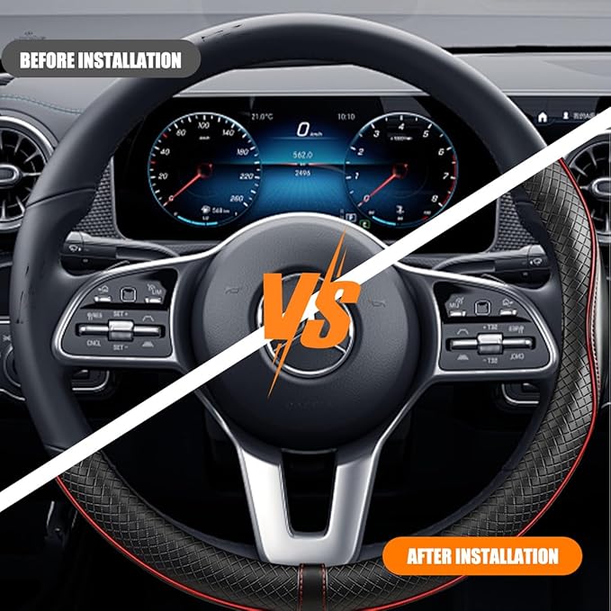 Car Steering Wheel Cover, 14.5-15" Leather Anti-Slip Sport Style Vehicle Steering Wheel Protector, Breathable Auto Interior Protection Accessories, Universal for SUV Van RV (Black)