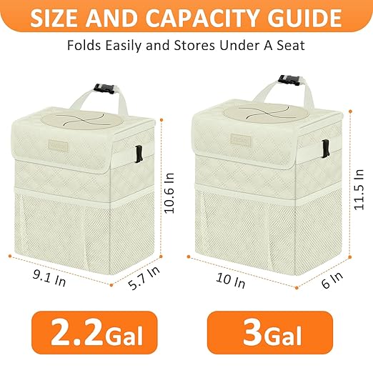 Vankor White Car Trash Can Cute, White Car Accessories for Women Waterproof Automotive Garbage Cans Leak Proof Vehicle Trash Can Diamond Pattern-Beige