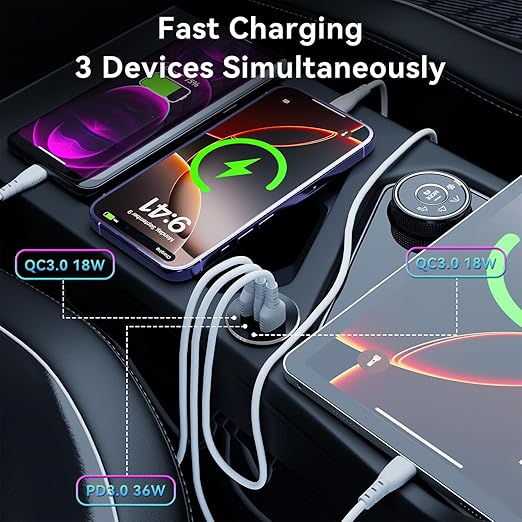 2PCS 72W RV USB Outlet All-Aluminum 12V/24V 3 Charging Ports, GIBBAB 36W PD3.0 Type-C+2 18W QC3.0 Fast Charging Socket, Recessed Mount Car Charger Cigarette Lighter Replacement for Camper Trailer Boat