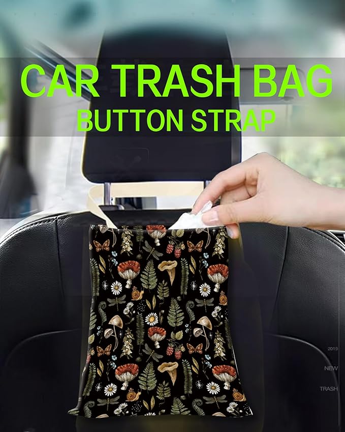 ANKVRP Hanging Car Trash Can Bag - Boho Brown Mushroom Design, Back Seat Organizer for Travel, Camping, Vehicle Accessories