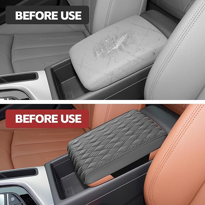 Car Center Console Cover, 12.6"×8.3"×2" Leather Car Armrest Cover, Soft Memory Foam Auto Armrest Cushion Pad, Vehicle Arm Rest Box Protector, Universal Interior Car Accessories (Gray)