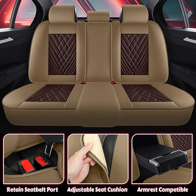 for Kia Sportage Car Seat Covers Full Set, Leather Seat Covers for Car,Lumbar Muscle Pain Healing Function, Waterproof Automobile Seat Protector with Lumbar Support(Ivory Coffee)