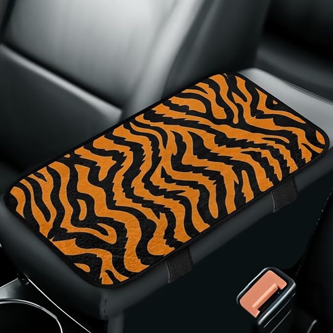 Bulopur Tiger Print Arm Rest Cover Car Flannel Center Console Cover Easy to Install Car Decor Accessories Auto Armrest Console Cover Protector for Most Vehicle, SUV, Truck, Car
